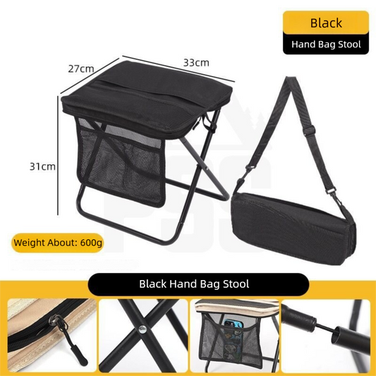 Black Foldable Compact Handbag With Stool - Ultralight Travel Seat with Storage Pockets for Fishing, Hiking & V888-ELOSUNG42350