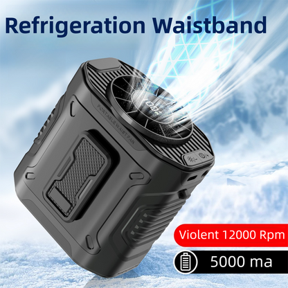 Black Portable Waist Fan - Construction Site Cooling Solution with 360 degrees Turbo Ice Engine, 100 Speed V888-ELOSUNG42352