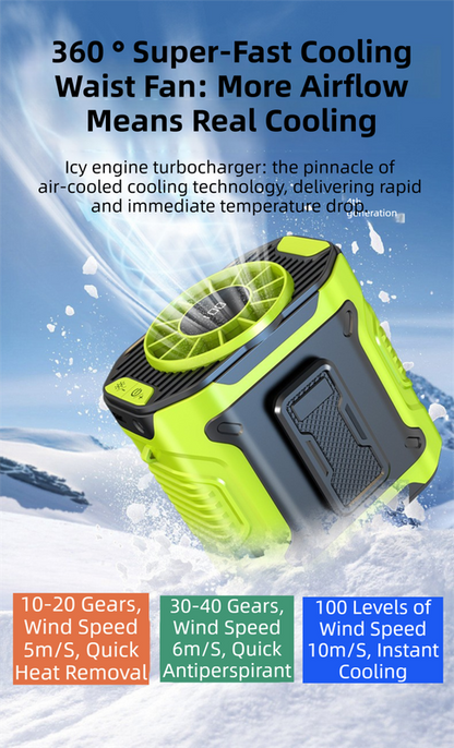 Black Portable Waist Fan - Construction Site Cooling Solution with 360 degrees Turbo Ice Engine, 100 Speed V888-ELOSUNG42352