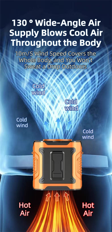 Black Portable Waist Fan - Construction Site Cooling Solution with 360 degrees Turbo Ice Engine, 100 Speed V888-ELOSUNG42352