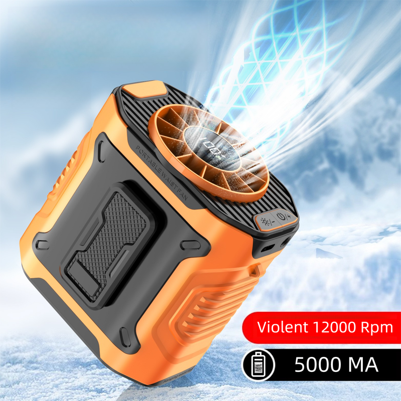 Orange Portable Waist Fan - Construction Site Cooling Solution with 360 degrees Turbo Ice Engine, 100 Speed V888-ELOSUNG42353
