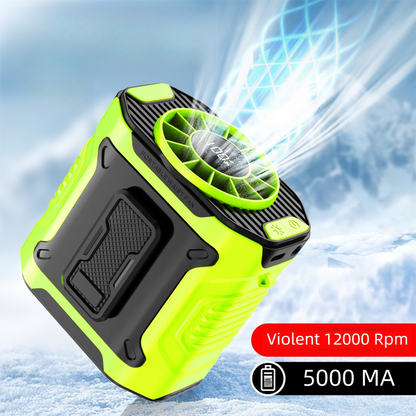 Light Green Portable Waist Fan - Construction Site Cooling Solution with 360 degrees Turbo Ice Engine, 100 V888-ELOSUNG42355