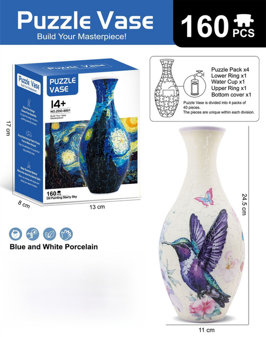 160 PCS Hummingbird 3D Puzzle Vase - DIY Interlocking Flower Vase Kit, Home Decorative and Toy Gift for Mom V888-ELOSUNG42358