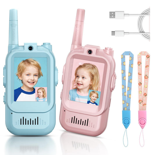 2-Pack Mini Wireless Video Intercom Set for Children(Blue & Pink) - Educational and Interactive V888-ELOSUNG42361