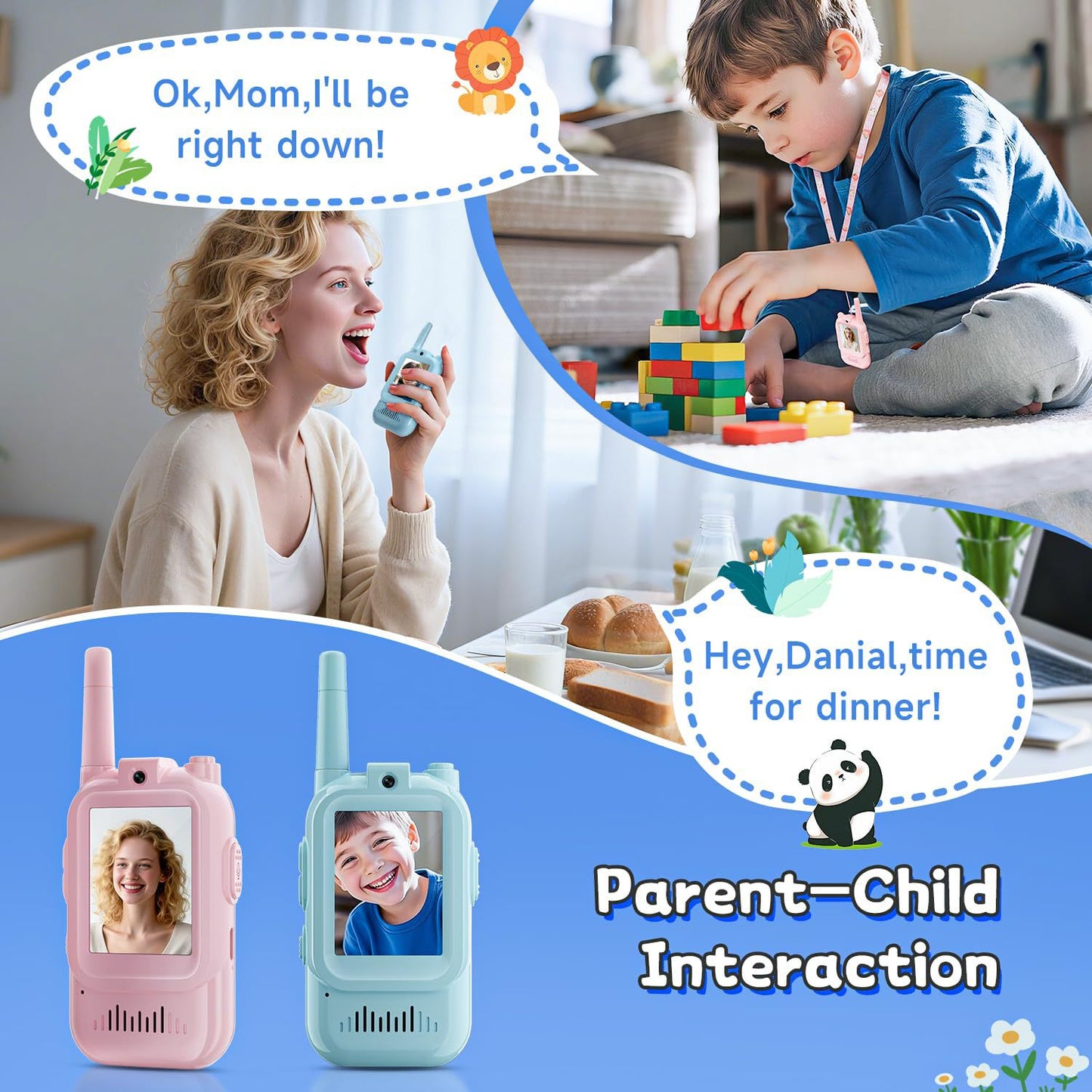 2-Pack Mini Wireless Video Intercom Set for Children(Blue & Pink) - Educational and Interactive V888-ELOSUNG42361