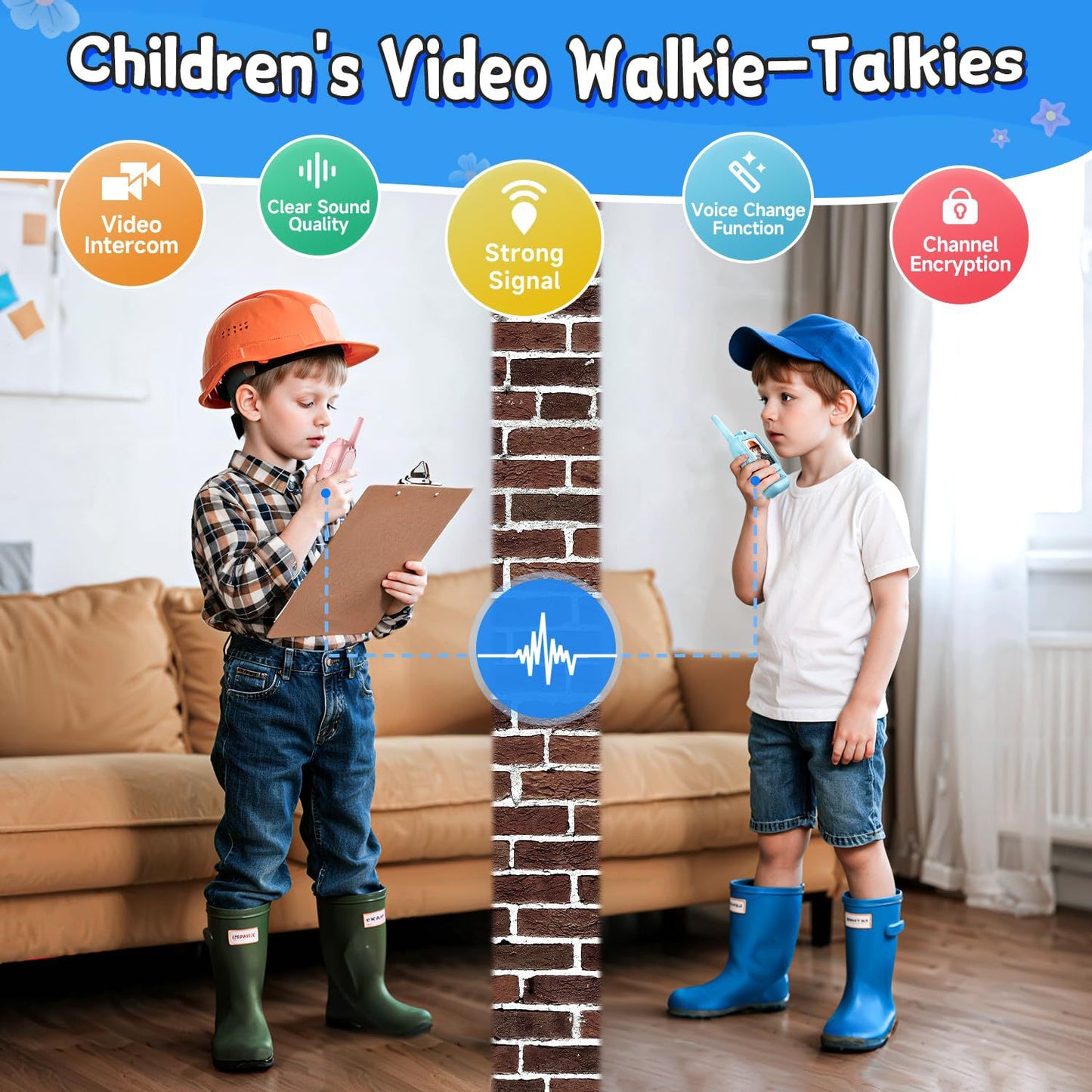 2-Pack Mini Wireless Video Intercom Set for Children(Blue & Pink) - Educational and Interactive V888-ELOSUNG42361
