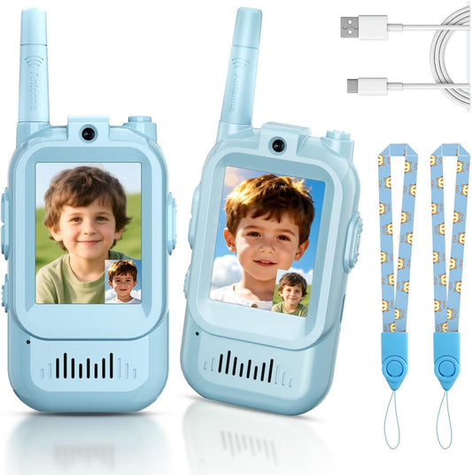 2-Pack Mini Wireless Video Intercom Set for Children(Blue) - Educational and Interactive Dual-Frequency V888-ELOSUNG42362