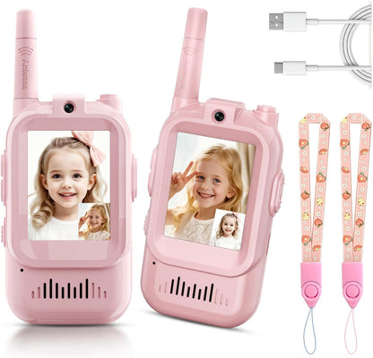 2-Pack Mini Wireless Video Intercom Set for Children(Pink) - Educational and Interactive Dual-Frequency V888-ELOSUNG42363