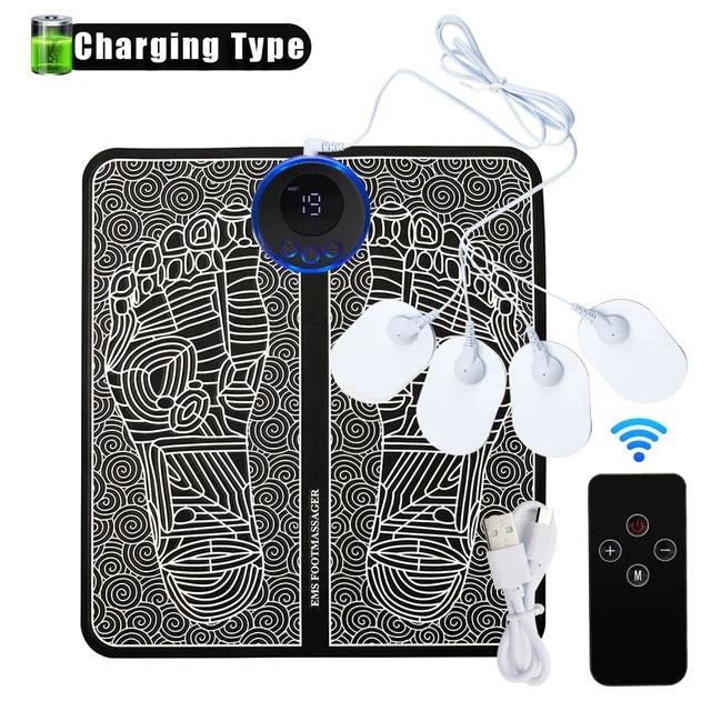 EMS Foot Massager Mat With 4 Adhesive Pads & Remote Control - Pulse Device for Foot Reflexology, Deep Tissue V888-ELOSUNG42365