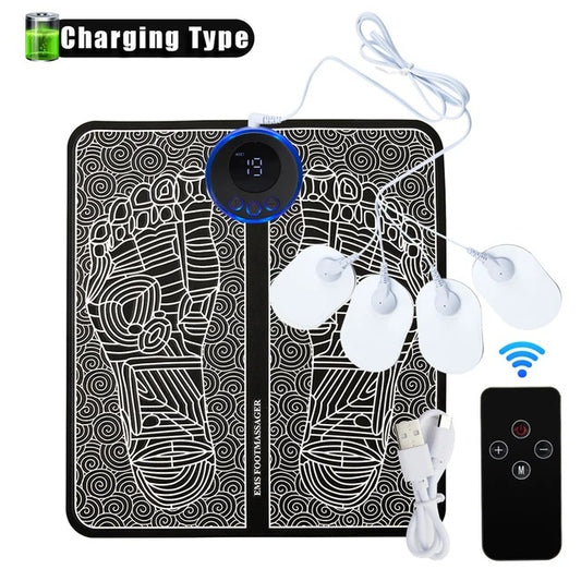 EMS Foot Massager Mat With 4 Adhesive Pads & Remote Control - Pulse Device for Foot Reflexology, Deep Tissue V888-ELOSUNG42365