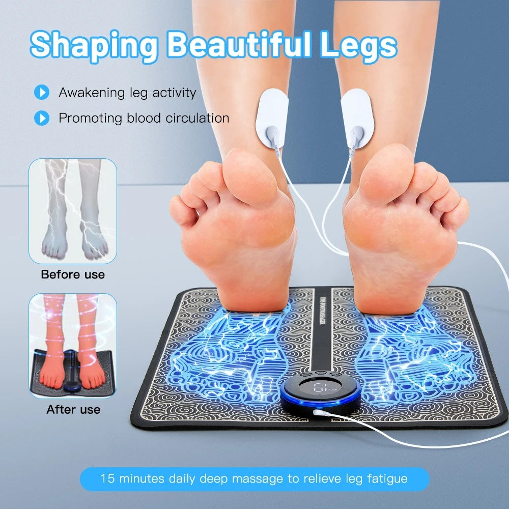 EMS Foot Massager Mat With 4 Adhesive Pads & Remote Control - Pulse Device for Foot Reflexology, Deep Tissue V888-ELOSUNG42365