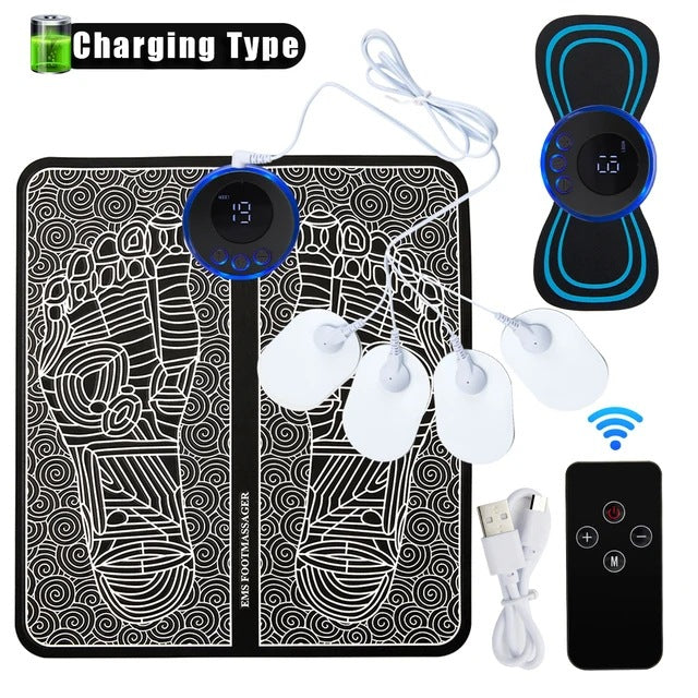 EMS Foot Massager Mat With Neck Patch + 4 Adhesive Pads + Remote Control - Pulse Device for Foot Reflexology, V888-ELOSUNG42366