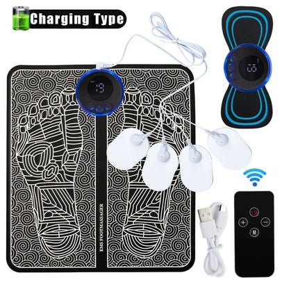 EMS Foot Massager Mat With Neck Patch + 4 Adhesive Pads + Remote Control - Pulse Device for Foot Reflexology, V888-ELOSUNG42366