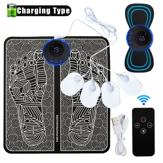 EMS Foot Massager Mat With Neck Patch + 4 Adhesive Pads + Remote Control - Pulse Device for Foot Reflexology, V888-ELOSUNG42366