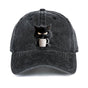 Black Washed Cotton Baseball Cap with Cat Print - Spring/Summer Casual Adjustable Unisex Couple Sun Hat V888-ELOSUNG42368