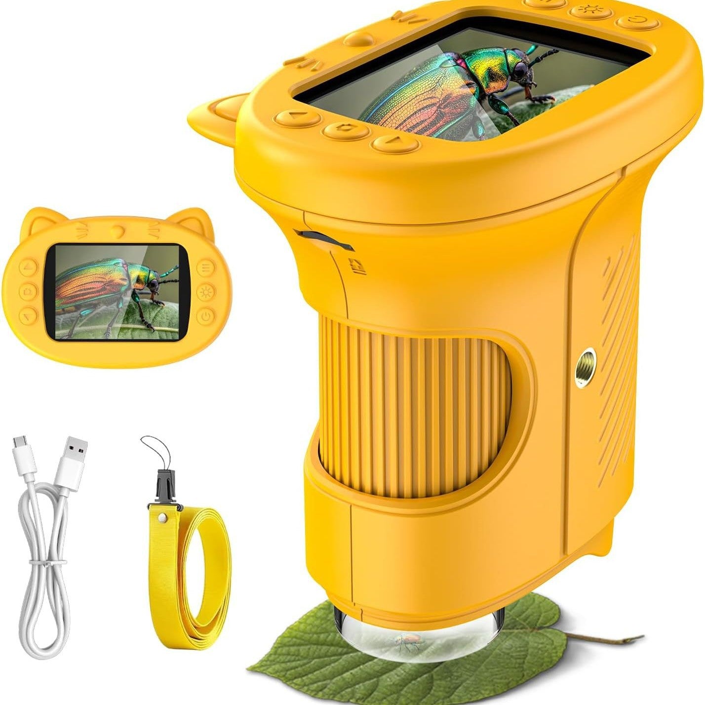 Yellow Kids Handheld Digital Microscope - 2.4-inch HD Portable Magnifier with 1000x Magnification, 2MP V888-ELOSUNG42376