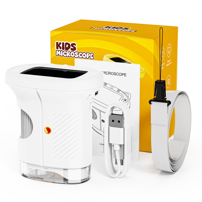 White Kids Handheld Digital Microscope - 2.4-inch HD Portable Magnifier with 1000x Magnification, 2MP Camera, V888-ELOSUNG42377