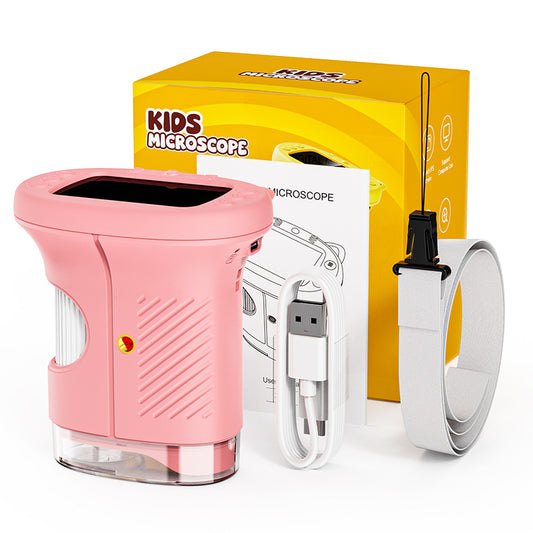 Pink Kids Handheld Digital Microscope - 2.4-inch HD Portable Magnifier with 1000x Magnification, 2MP Camera, V888-ELOSUNG42378