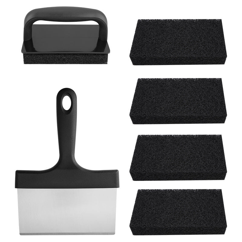 Stainless Steel BBQ Griddle and Grill Cleaning Tool Set - Scraper, 4 Cleaning Pad with TPR Handle Kit for V888-ELOSUNG42388