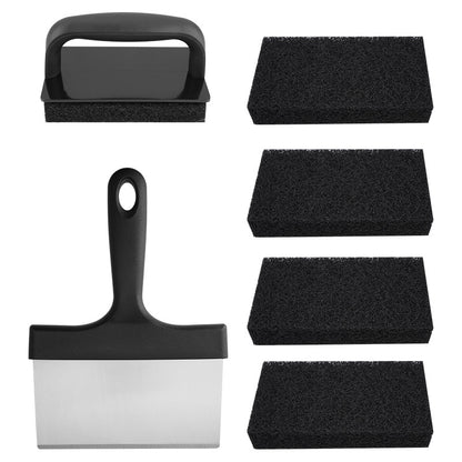 Stainless Steel BBQ Griddle and Grill Cleaning Tool Set - Scraper, 4 Cleaning Pad with TPR Handle Kit for V888-ELOSUNG42388