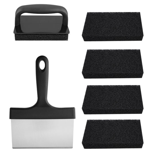 Stainless Steel BBQ Griddle and Grill Cleaning Tool Set - Scraper, 4 Cleaning Pad with TPR Handle Kit for V888-ELOSUNG42388