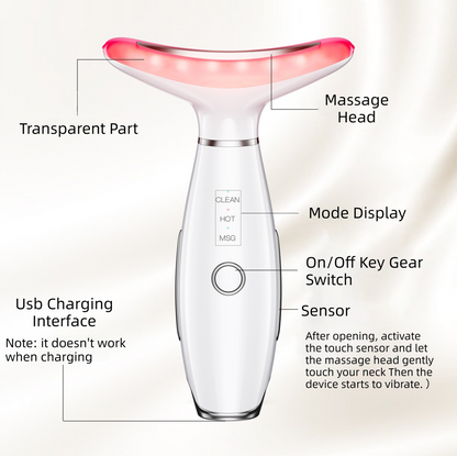 Pink Color Light Therapy Beauty Tool and Neck Massager - Essence Infusion Device for Lifting, Firming, V888-ELOSUNG42390