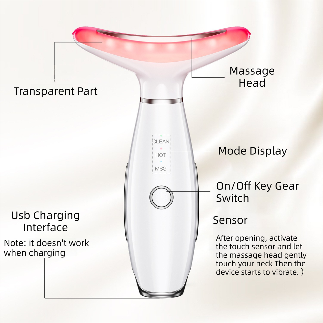 Black Color Light Therapy Beauty Tool and Neck Massager - Essence Infusion Device for Lifting, Firming, V888-ELOSUNG42391