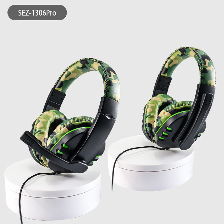 Camouflage Green Over-Ear Wired Gaming Headset with Microphone - Direct Plug-in E-Sports Headphones for PC, V888-ELOSUNG42430
