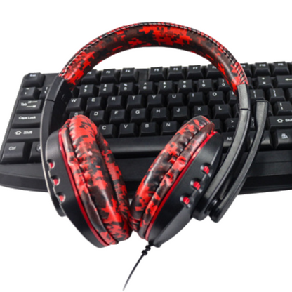 Camouflage Red Over-Ear Wired Gaming Headset with Microphone - Direct Plug-in E-Sports Headphones for PC, V888-ELOSUNG42431