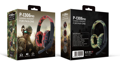 Camouflage Red Over-Ear Wired Gaming Headset with Microphone - Direct Plug-in E-Sports Headphones for PC, V888-ELOSUNG42431