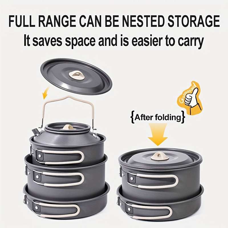 Portable & Foldable Outdoor Cookware Set - Lightweight Camping Pot, Pan, Kettle & Tableware for Hiking, V888-ELOSUNG42438