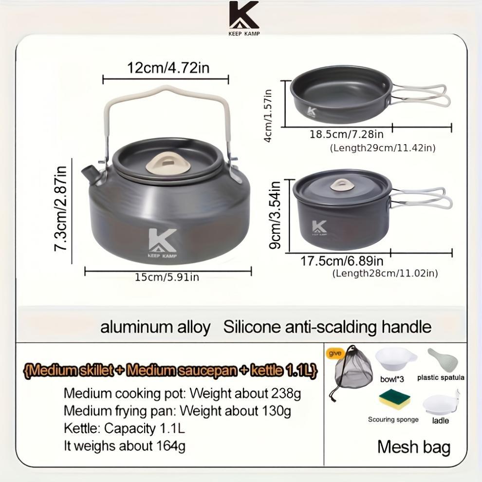 Portable & Foldable Outdoor Cookware Set - Lightweight Camping Pot, Pan, Kettle & Tableware for Hiking, V888-ELOSUNG42438
