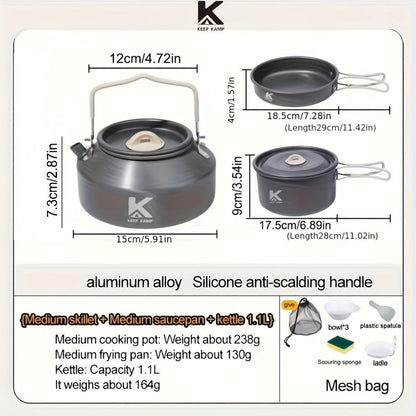 Portable & Foldable Outdoor Cookware Set - Lightweight Camping Pot, Pan, Kettle & Tableware for Hiking, V888-ELOSUNG42438