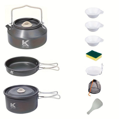 Portable & Foldable Outdoor Cookware Set - Lightweight Camping Pot, Pan, Kettle & Tableware for Hiking, V888-ELOSUNG42438
