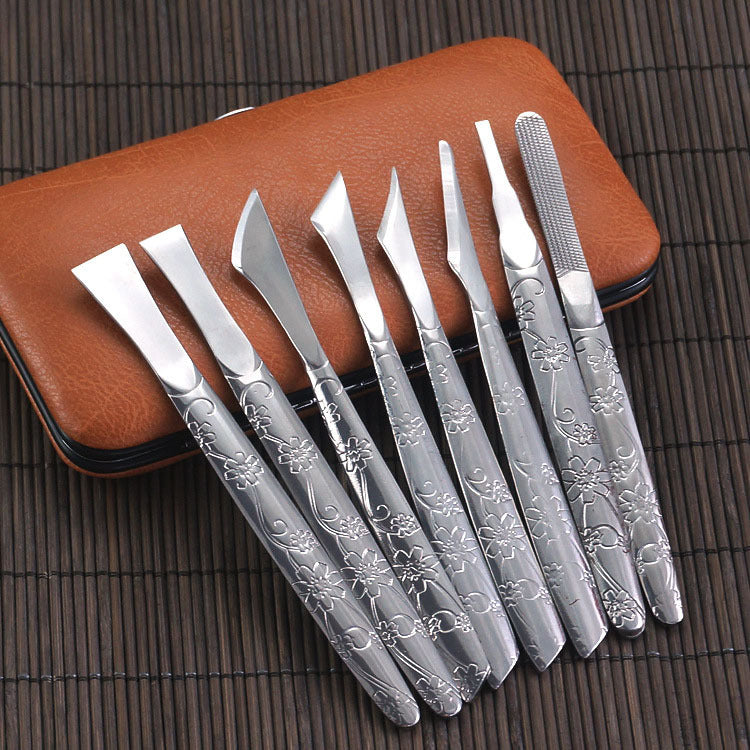 8-Piece Orchid Pattern Stainless Steel Pedicure Tool Set - Precision Tools with Leather Case for Ingrown V888-ELOSUNG42442