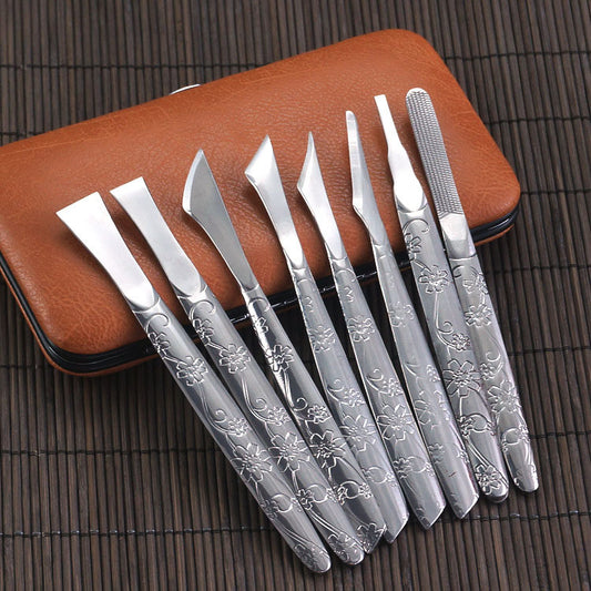 8-Piece Orchid Pattern Stainless Steel Pedicure Tool Set - Precision Tools with Leather Case for Ingrown V888-ELOSUNG42442