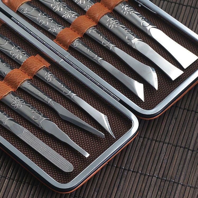 8-Piece Orchid Pattern Stainless Steel Pedicure Tool Set - Precision Tools with Leather Case for Ingrown V888-ELOSUNG42442