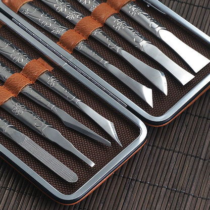 8-Piece Orchid Pattern Stainless Steel Pedicure Tool Set - Precision Tools with Leather Case for Ingrown V888-ELOSUNG42442