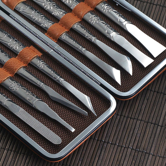 8-Piece Orchid Pattern Stainless Steel Pedicure Tool Set - Precision Tools with Leather Case for Ingrown V888-ELOSUNG42442