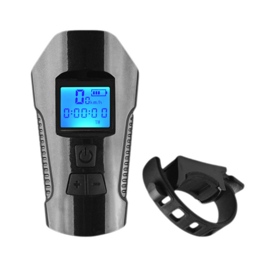 Black Professional 3-in-1 Waterproof Bicycle Headlight with Integrated Speedometer & Horn - High-Lumen Night V888-ELOSUNG42460