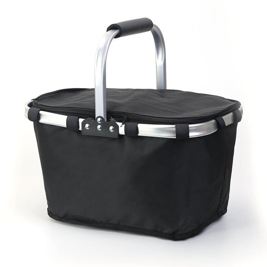 Black Foldable Insulated Picnic Basket With Zipper Lid & Handle - Modern Minimalist Large Capacity Thermal V888-ELOSUNG42480