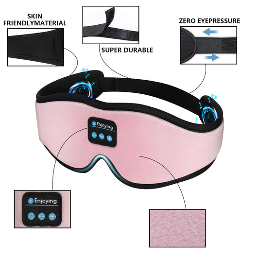 Black 3D Wireless Bluetooth Sleep Mask with Integrated Stereo Headphones - 100% Blackout Memory Foam Eye V888-ELOSUNG42485