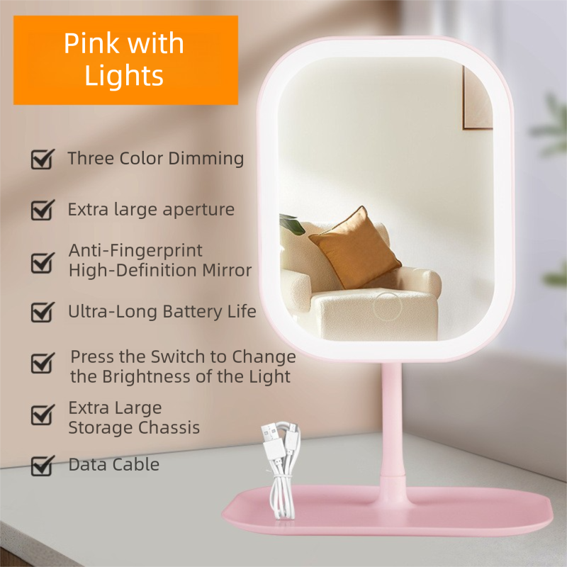 Portable LED Makeup Mirror with Integrated Fill Light & Storage Chassis - 360 degreesRotatable V888-ELOSUNG42497