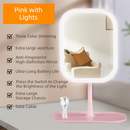 Portable LED Makeup Mirror with Integrated Fill Light & Storage Chassis - 360 degreesRotatable V888-ELOSUNG42497