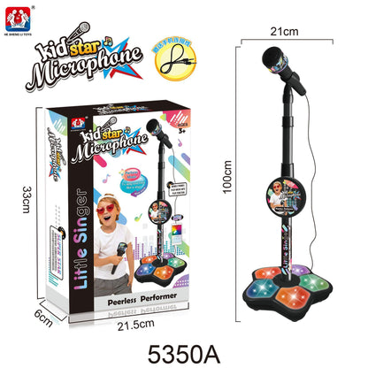 Kids Black Karaoke Microphone & Adjustable Stand Toy - Portable Singing Machine Educational Musical Toy, V888-ELOSUNG42503