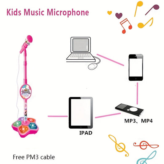 Kids Black Karaoke Microphone & Adjustable Stand Toy - Portable Singing Machine Educational Musical Toy, V888-ELOSUNG42503