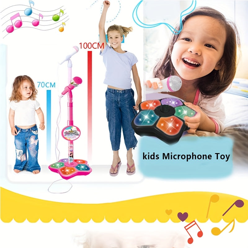Kids Black Karaoke Microphone & Adjustable Stand Toy - Portable Singing Machine Educational Musical Toy, V888-ELOSUNG42503