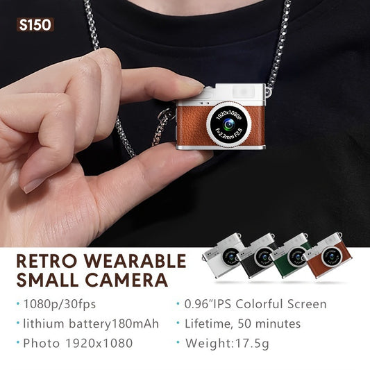 Retro Style Ultra-Mini Thumb Cam for Vlogging (Black) - Portable Digital Photo & Video Recorder with 32GB V888-ELOSUNG42507