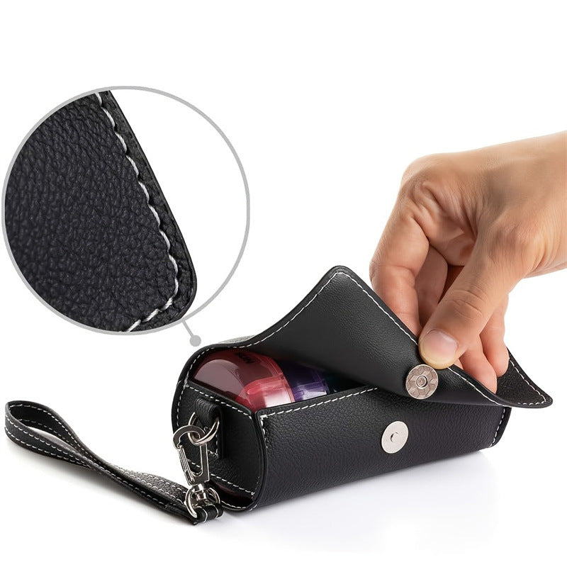 Portable 7-Day Weekly Travel Pill Organizer with Black PU Leather Pouch - 14 Black Compartments AM/PM V888-ELOSUNG42514