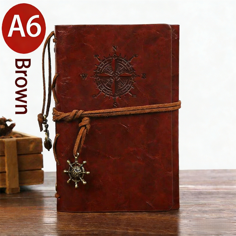 2-Pack A6 Nautical Vintage PU Leather Student Notebook - Pirate Style Strapped Diary with 150 Pages of V888-ELOSUNG42518